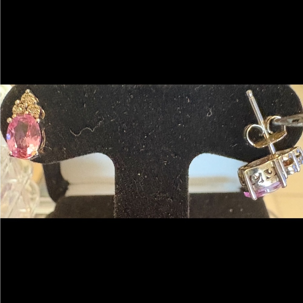 Pink Gemstone Stud Earrings - Unbranded